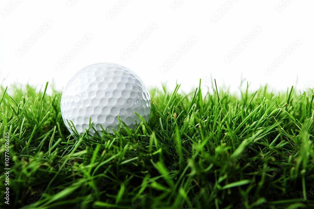 Golf ball partially submerged in green grass Golf ball partially submerged in green grass