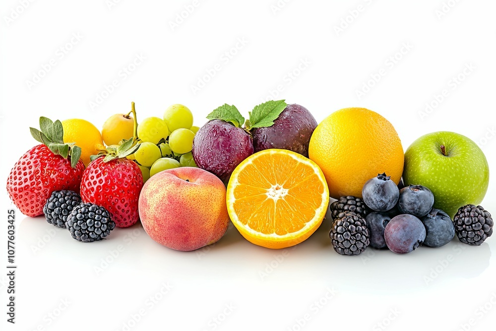 Assortment of fresh fruits and berries on white background Assortment of fresh fruits and berries on white background