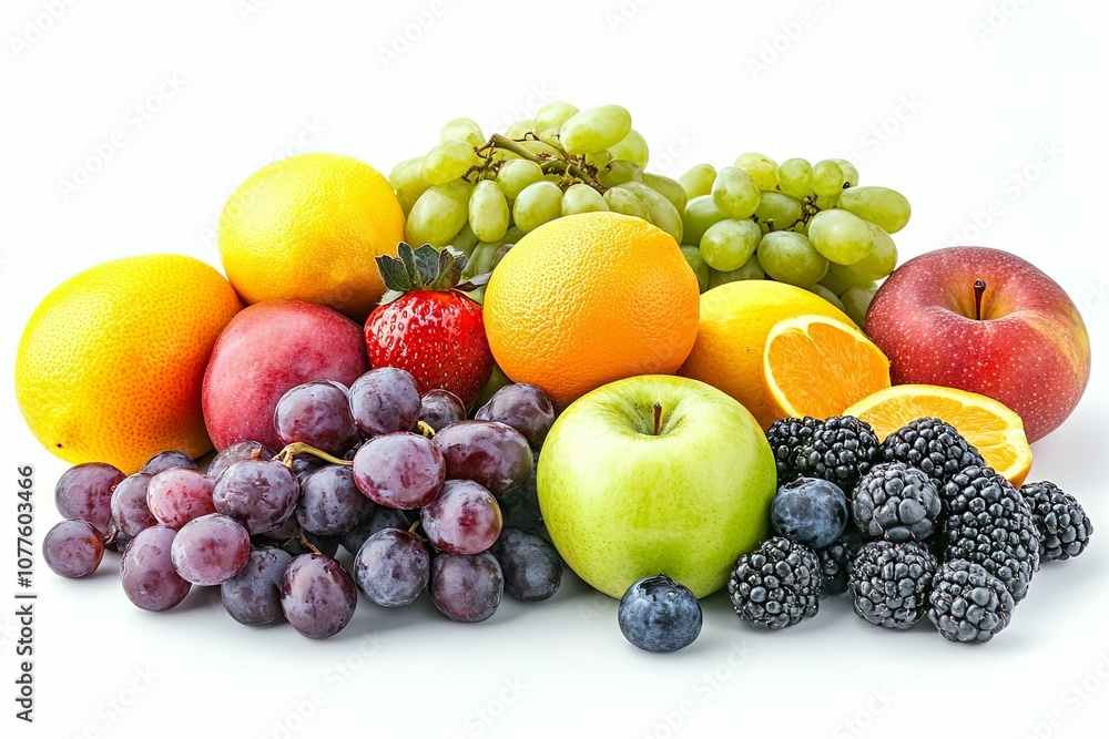 Assortment of Fresh Fruits and Berries on White Background Assortment of Fresh Fruits and Berries on White Background
