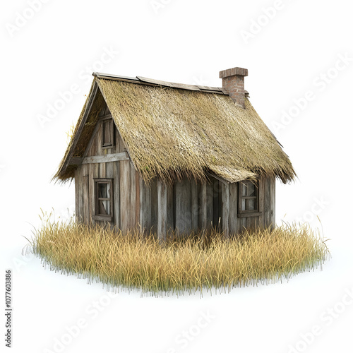 Old Wooden Cabin with Thatched Roof, cottage, hut, house, wooden house, wood cabin