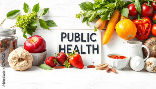 Public Health concept. Healty lifestyle background on a white table isolated with white highlights, png photo