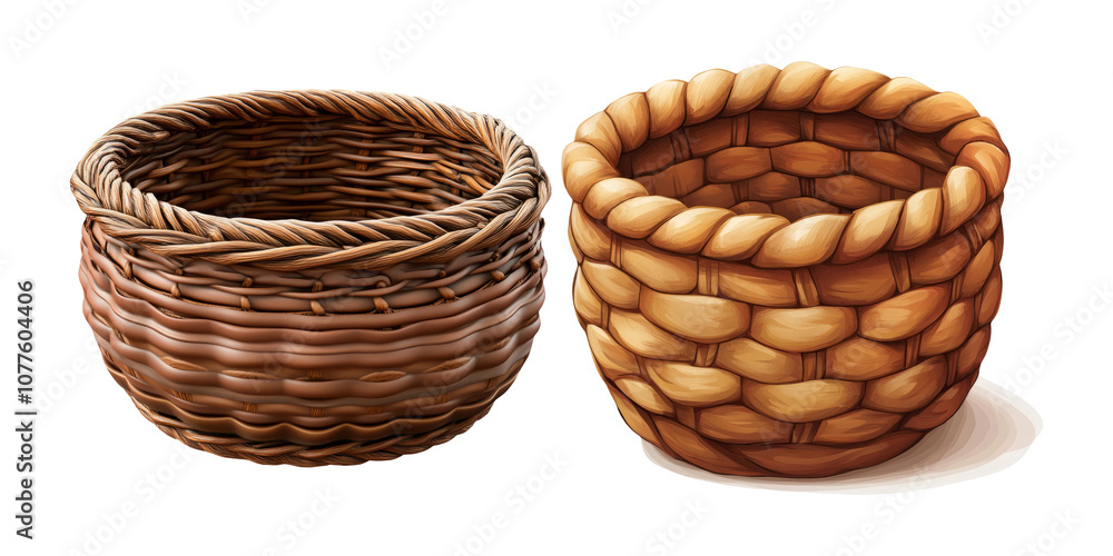 Two Styles of Decorative Baskets on Transparent Background Two Styles of Decorative Baskets on Transparent Background
