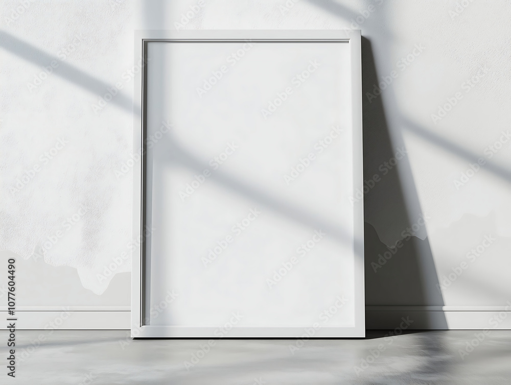 HYPER REALISTIC IMAGE OF A WHITE A3 POSTER FRAME LEANING AGAINST OFFICE WALL HYPER REALISTIC IMAGE OF A WHITE A3 POSTER FRAME LEANING AGAINST OFFICE WALL