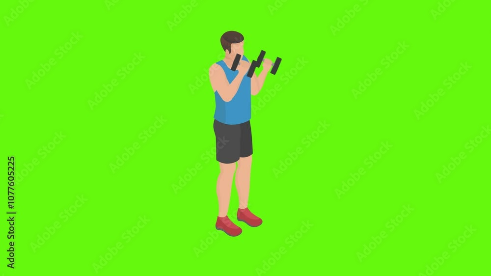 Classes with dumbbells. Biceps. Green background. Classes with dumbbells. Biceps. Green background.