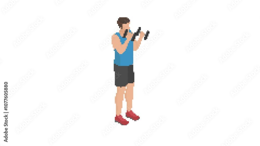 Classes with dumbbells. Biceps. Pixel graphics. Classes with dumbbells. Biceps. Pixel graphics.