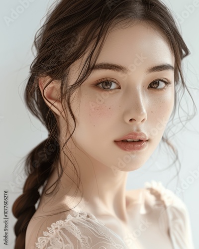 Beautiful Chinese Girl with Natural Makeup in Studio Portrait