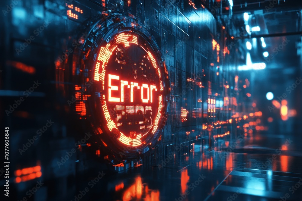 A futuristic digital display with the word A futuristic digital display with the word
