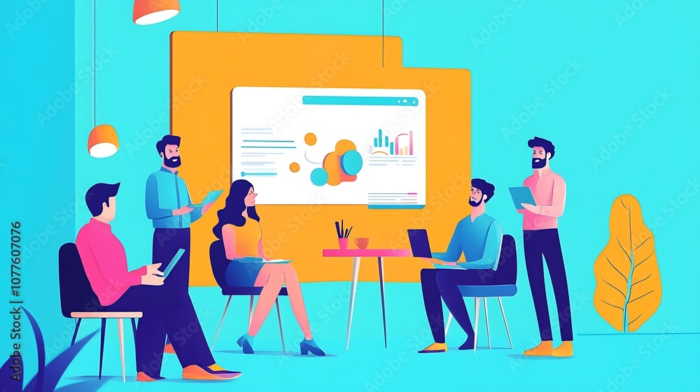 Obraz premium Startup Pitch Investors A young entrepreneur presenting a startup idea to potential investors in Silicon Valley with a focus on disruptive technologies and innovative business models