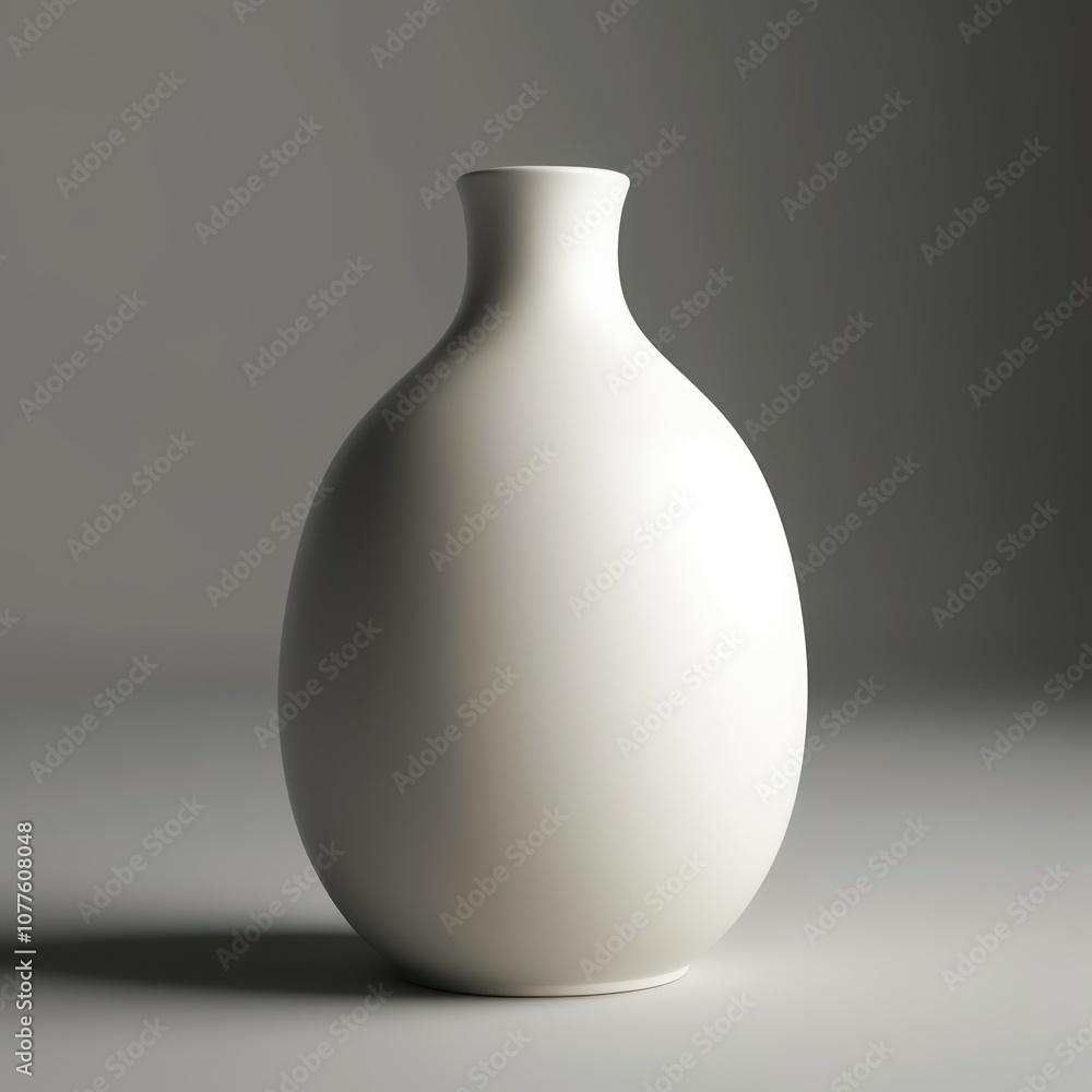 A plain 3D-rendered ceramic vase, matte white, with smooth, rounded edges, centered on a white background. The lighting is soft and subtle A plain 3D-rendered ceramic vase, matte white, with smooth, rounded edges, centered on a white background. The lighting is soft and subtle