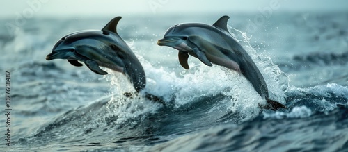 Two Dolphins Leaping Through Waves