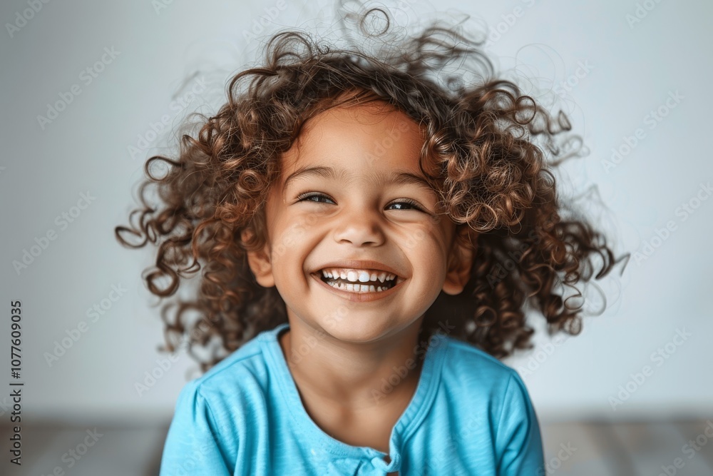 Smiling Mixed Race Child Laughing in Blue Shirt, Isolated on White Background Smiling Mixed Race Child Laughing in Blue Shirt, Isolated on White Background