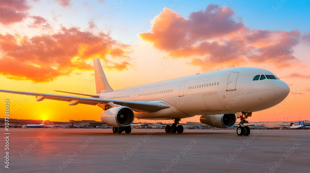 Airplane on the Tarmac at Sunset, Aircraft, Airliner, Aviation, Twilight, Dusk Airplane on the Tarmac at Sunset, Aircraft, Airliner, Aviation, Twilight, Dusk