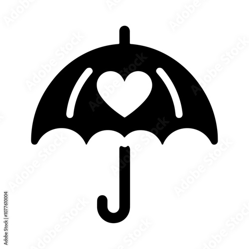 Black silhouette umbrella with love for protecting heart vector icon design