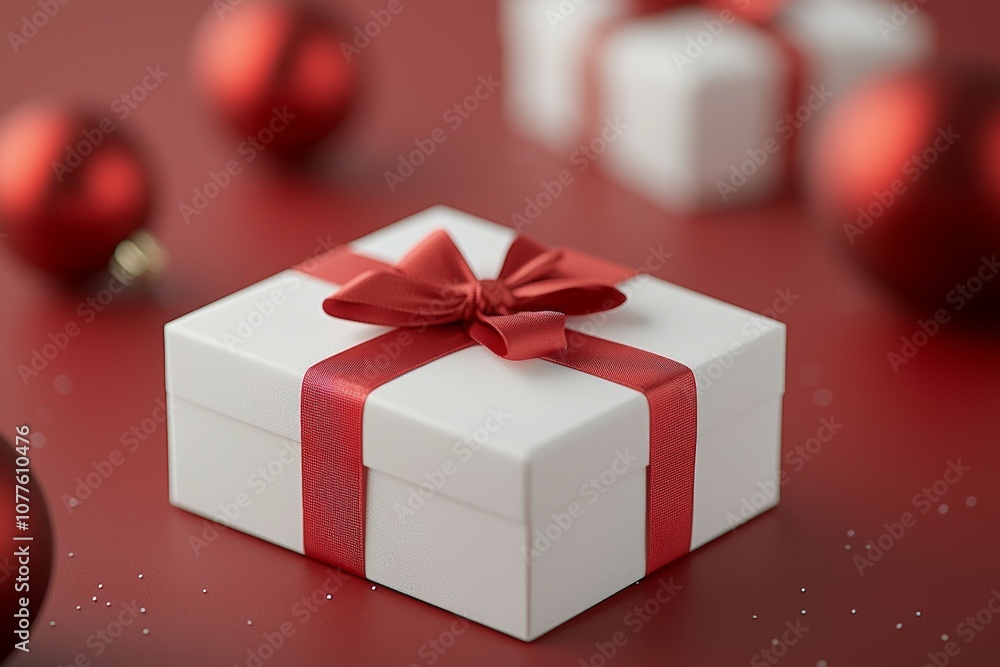 A white box with a red bow on top of it A white box with a red bow on top of it