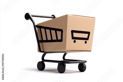 Shopping Cart with Cardboard Cart and Gloved Hand Holding Bar - Retail Commerce and Business Data Concept photo