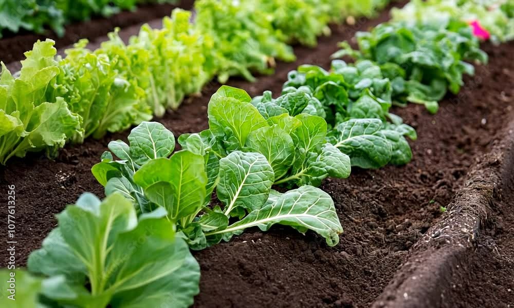Green Leafy Vegetables in a Garden Row Green Leafy Vegetables in a Garden Row