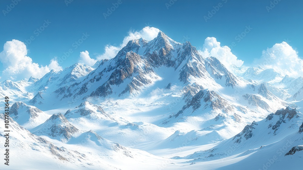 Majestic snow-covered mountains under a clear blue sky. Majestic snow-covered mountains under a clear blue sky.