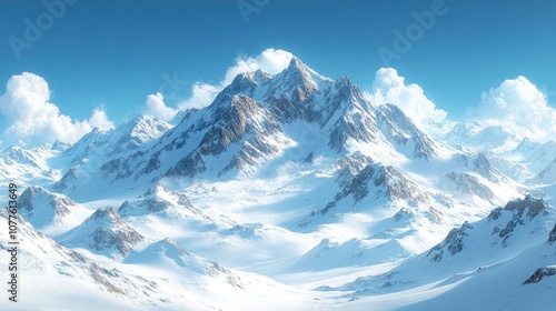 Majestic snow-covered mountains under a clear blue sky.