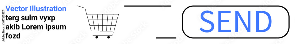 Shopping cart icon next to placeholder text and large blue SEND button. Ideal for e-commerce, online shopping, checkout process, digital marketing, user interface, website design, mobile Shopping cart icon next to placeholder text and large blue SEND button. Ideal for e-commerce, online shopping, checkout process, digital marketing, user interface, website design, mobile