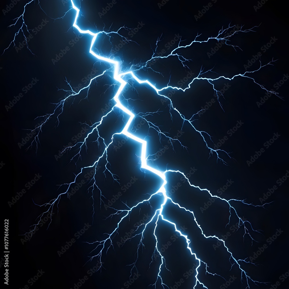 Electric blue lightning bolt overlay the dark background, representing energy, power, and natural force. Electric blue lightning bolt overlay the dark background, representing energy, power, and natural force.