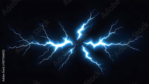 Electric blue lightning bolt overlay the dark background, representing energy, power, and natural force. 