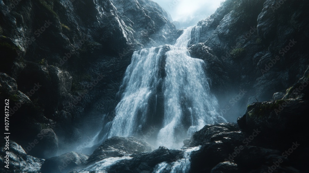 Waterfall in a Mountain Canyon Waterfall in a Mountain Canyon