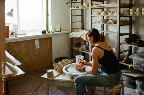 Artistic Pottery Creation in a Cozy Studio Space photo