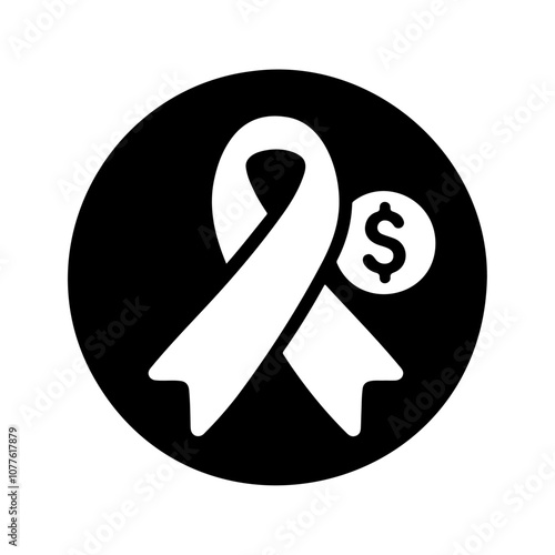 Black silhouette caner ribbon with dollar vector icon design