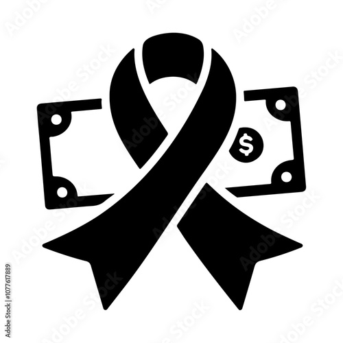 Black silhouette caner ribbon with dollar vector icon design photo