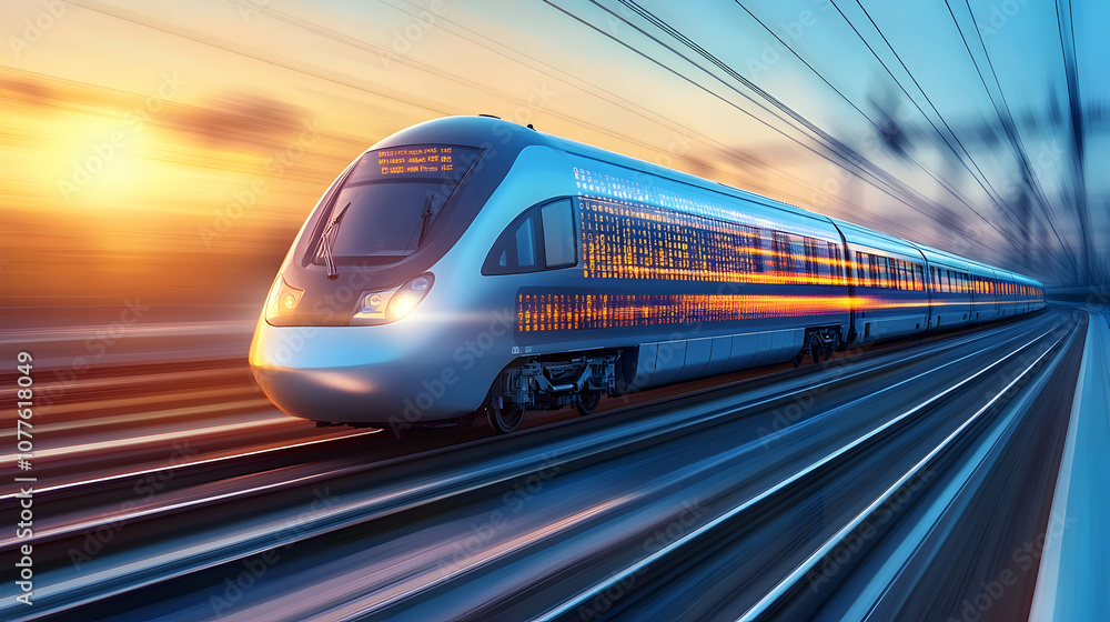 High Speed Train at Sunset, bullet train, railway, railroad, transportation, travel High Speed Train at Sunset, bullet train, railway, railroad, transportation, travel