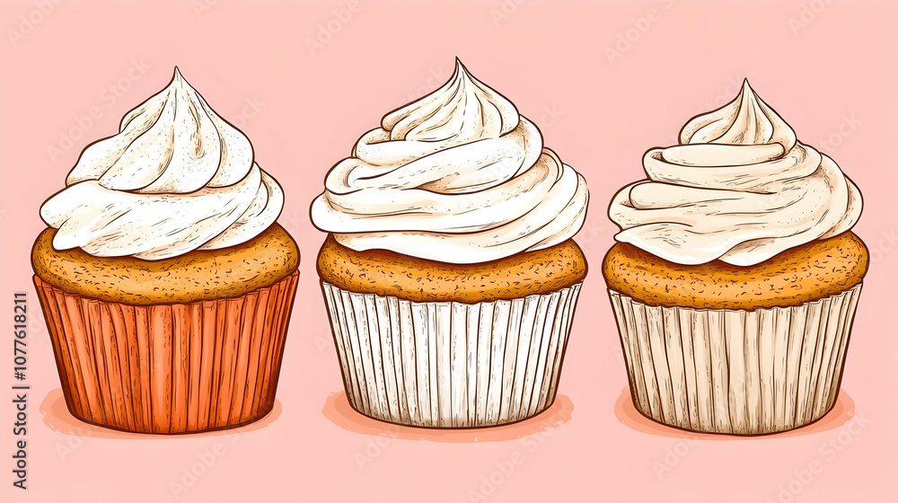 Three Delicious Cupcakes with Whipped Cream, muffin, muffins, sweet, dessert, bakery Three Delicious Cupcakes with Whipped Cream, muffin, muffins, sweet, dessert, bakery