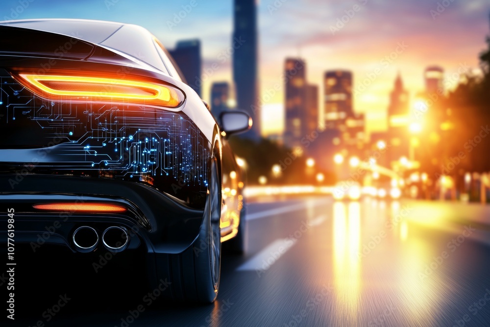 A futuristic car with a bright light on the back A futuristic car with a bright light on the back