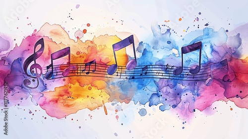 colorful abstract watercolor background with music notes