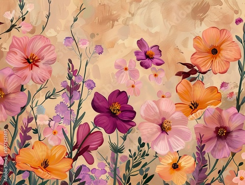 Vibrant Floral Bouquet: Pink, Orange, and Purple Flowers in a Garden Setting