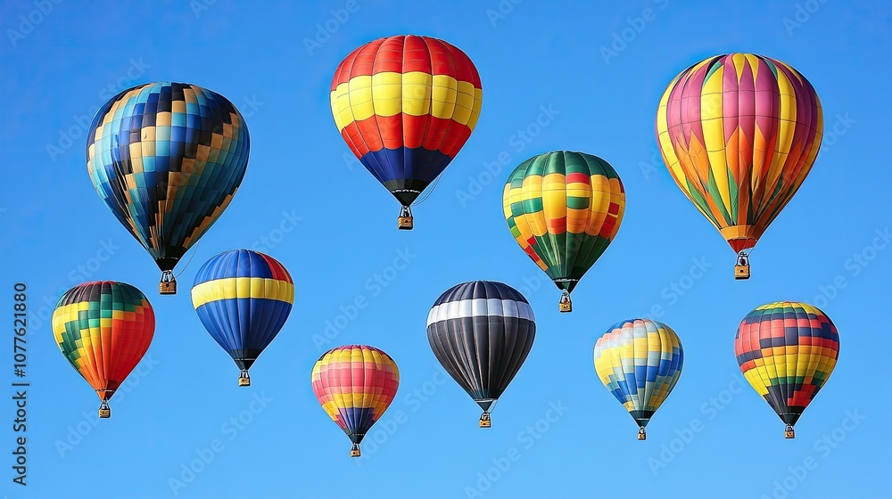 Obraz premium Colorful Hot Air Balloons in Clear Blue Sky
