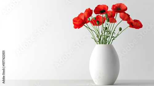 Wallpaper Mural Elegant Red Poppies in White Vase on Clean Background Torontodigital.ca