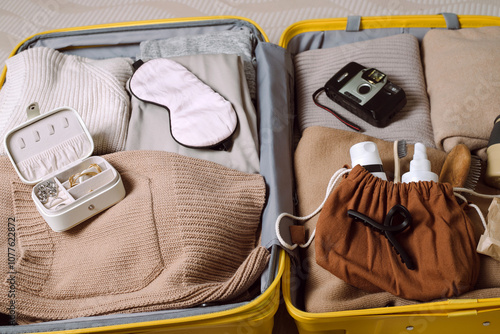 Still life with suitcase for travelling. photo