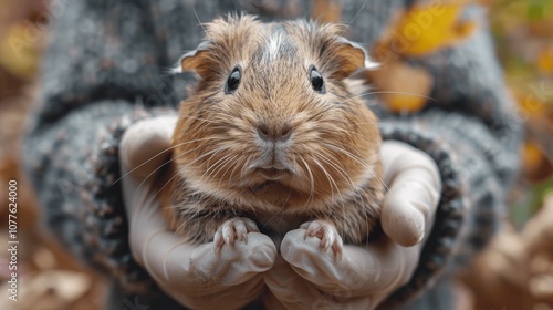 professional animal care worker playing with guinea pig