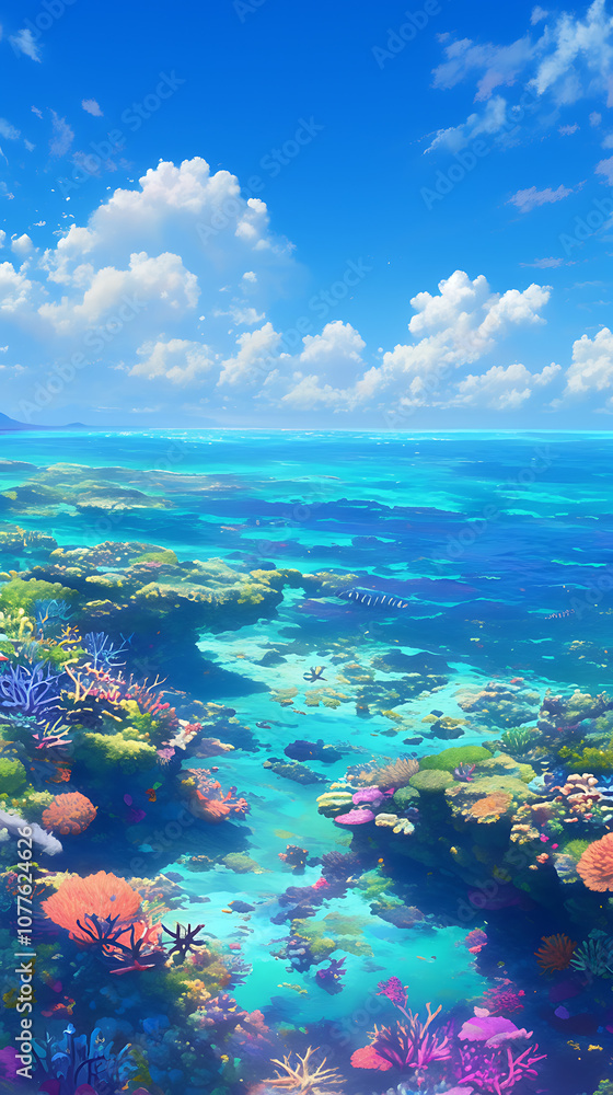 Bewara coral reef ocean and bright cloudy sky Bewara coral reef ocean and bright cloudy sky