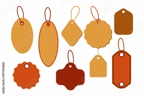  A collection of different shaped tags with twine, isolated on white vector illustration