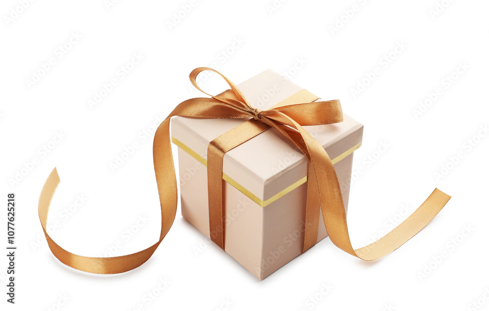 Gift box with golden bow isolated on white Gift box with golden bow isolated on white
