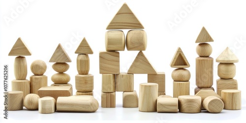 Wooden Blocks Arranged in a Tower and other Shapes photo