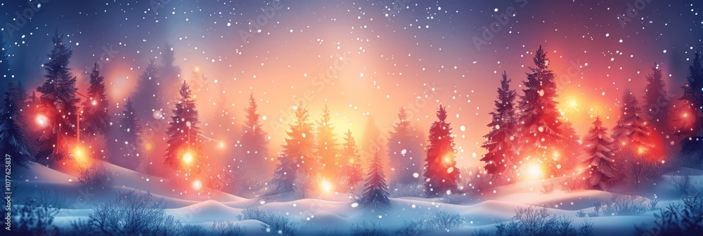 Magical Christmas Tree with Snowy Forest and Glowing Lights Magical Christmas Tree with Snowy Forest and Glowing Lights