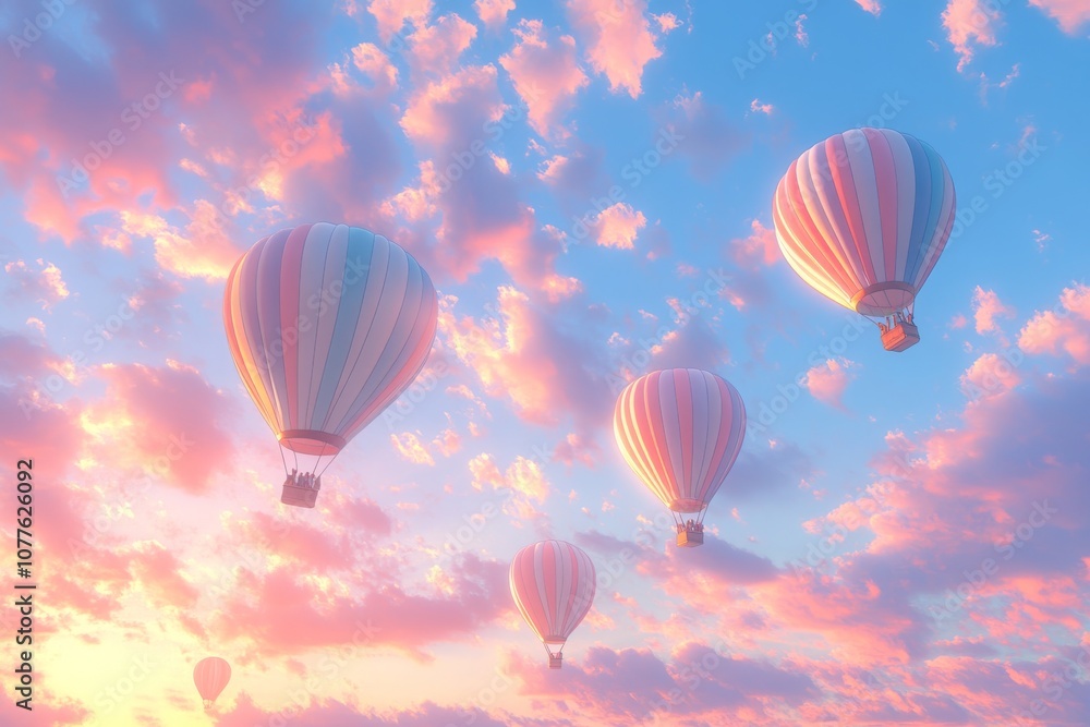 Colorful Hot Air Balloons in Pastel Sky Colorful Hot Air Balloons in Pastel Sky