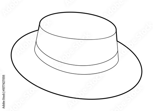 Boater Hat Canotier. Bolero Sombrero Head Fashion accessory cap clothing technical illustration. Vector headgear for Men, women, unisex style, flat template CAD mockup sketch outline isolated