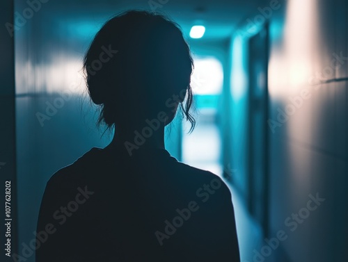 Contemplative Silhouette in Corridor photo