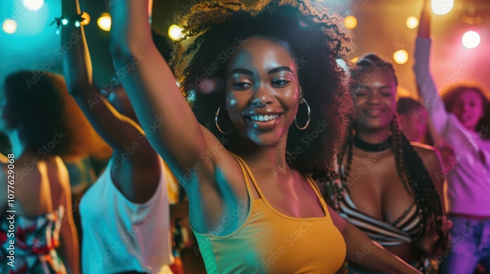 A group of ladies dancing the night away at a music club enjoying the vibrant atmosphere without any alcohol involved. A group of ladies dancing the night away at a music club enjoying the vibrant atmosphere without any alcohol involved.