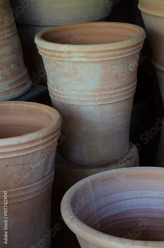 Clay cultivation pots at commercial garden photo