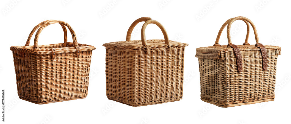 Woven Baskets Isolated on Transparent Background Woven Baskets Isolated on Transparent Background