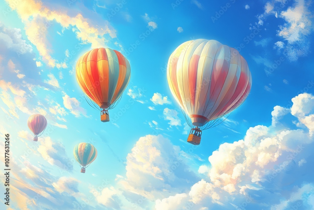 Naklejka premium Colorful Hot Air Balloons in a Bright Blue Sky